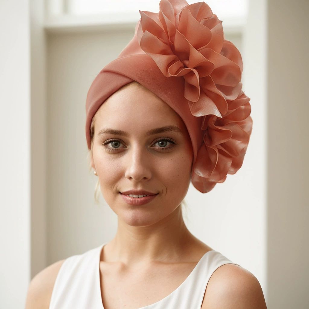 Exaggerated Satin Flower Hijab Hat Women Turban Cap African Auto Gele Headtie Muslim Head Wraps