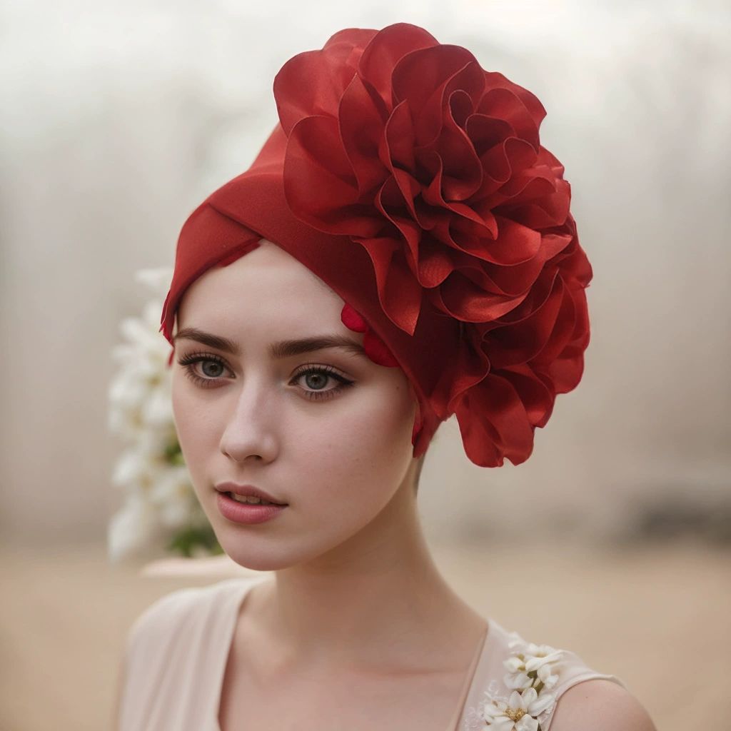 Exaggerated Satin Flower Hijab Hat Women Turban Cap African Auto Gele Headtie Muslim Head Wraps