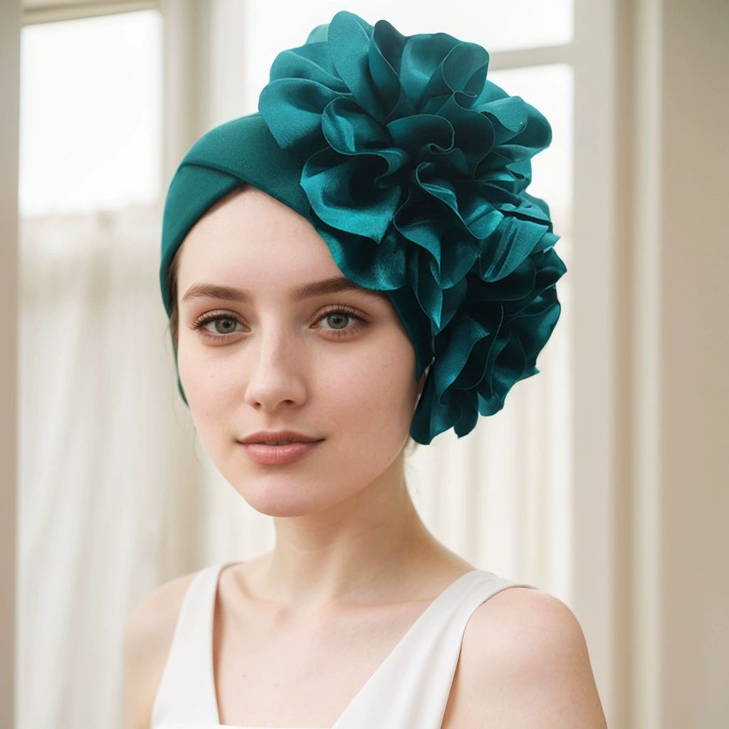 Exaggerated Satin Flower Hijab Hat Women Turban Cap African Auto Gele Headtie Muslim Head Wraps