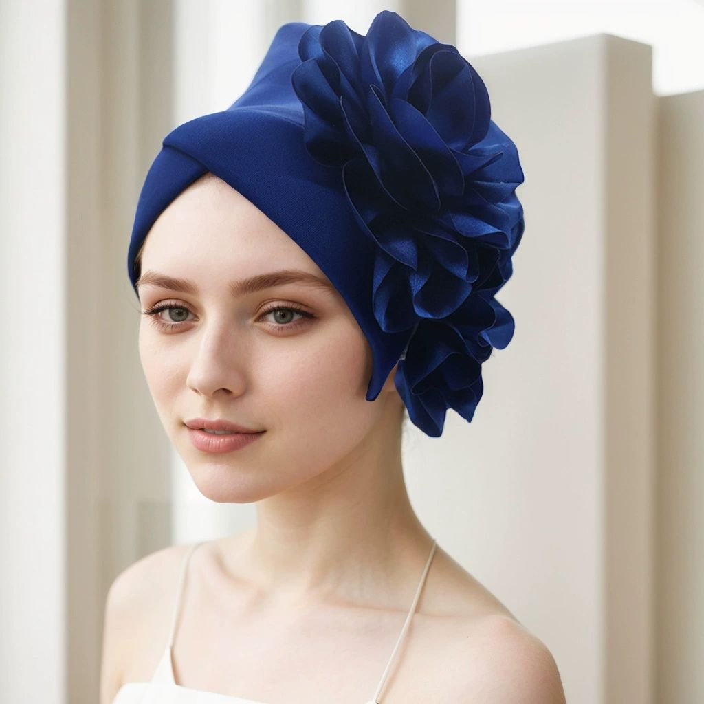 Exaggerated Satin Flower Hijab Hat Women Turban Cap African Auto Gele Headtie Muslim Head Wraps