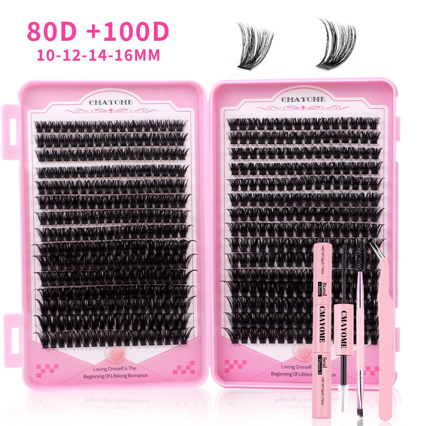 Lash Extension Kit Lash Clusters Kit 640Pcs Volume Eyelash Clusters C Curl Lashes Clusters DIY Cluster Eyelash Extensions With Lash Bond and Seal Lash Tweezers
