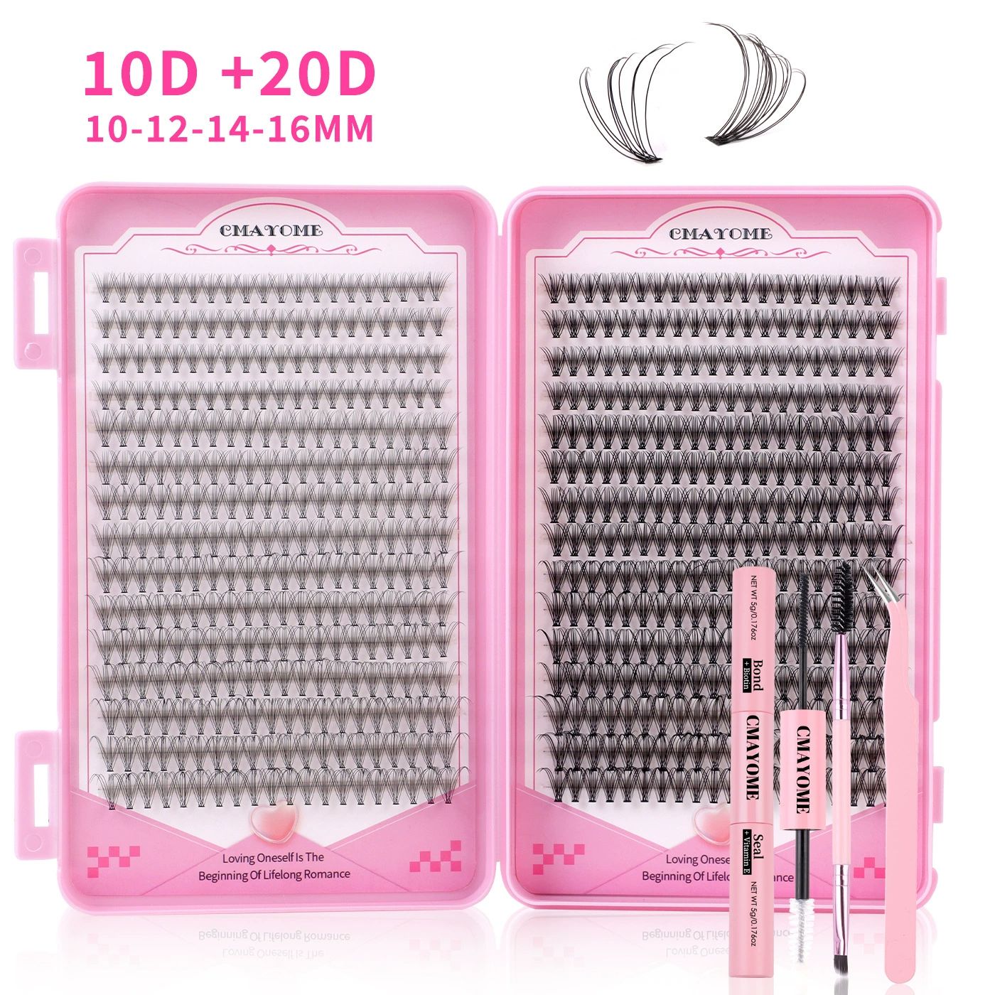 Lash Extension Kit Lash Clusters Kit 640Pcs Volume Eyelash Clusters C Curl Lashes Clusters DIY Cluster Eyelash Extensions With Lash Bond and Seal Lash Tweezers