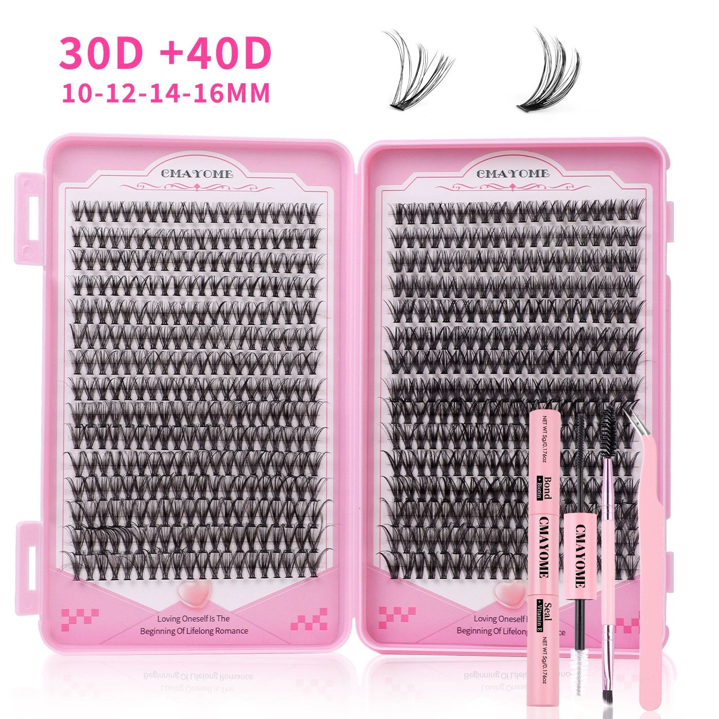 Lash Extension Kit Lash Clusters Kit 640Pcs Volume Eyelash Clusters C Curl Lashes Clusters DIY Cluster Eyelash Extensions With Lash Bond and Seal Lash Tweezers