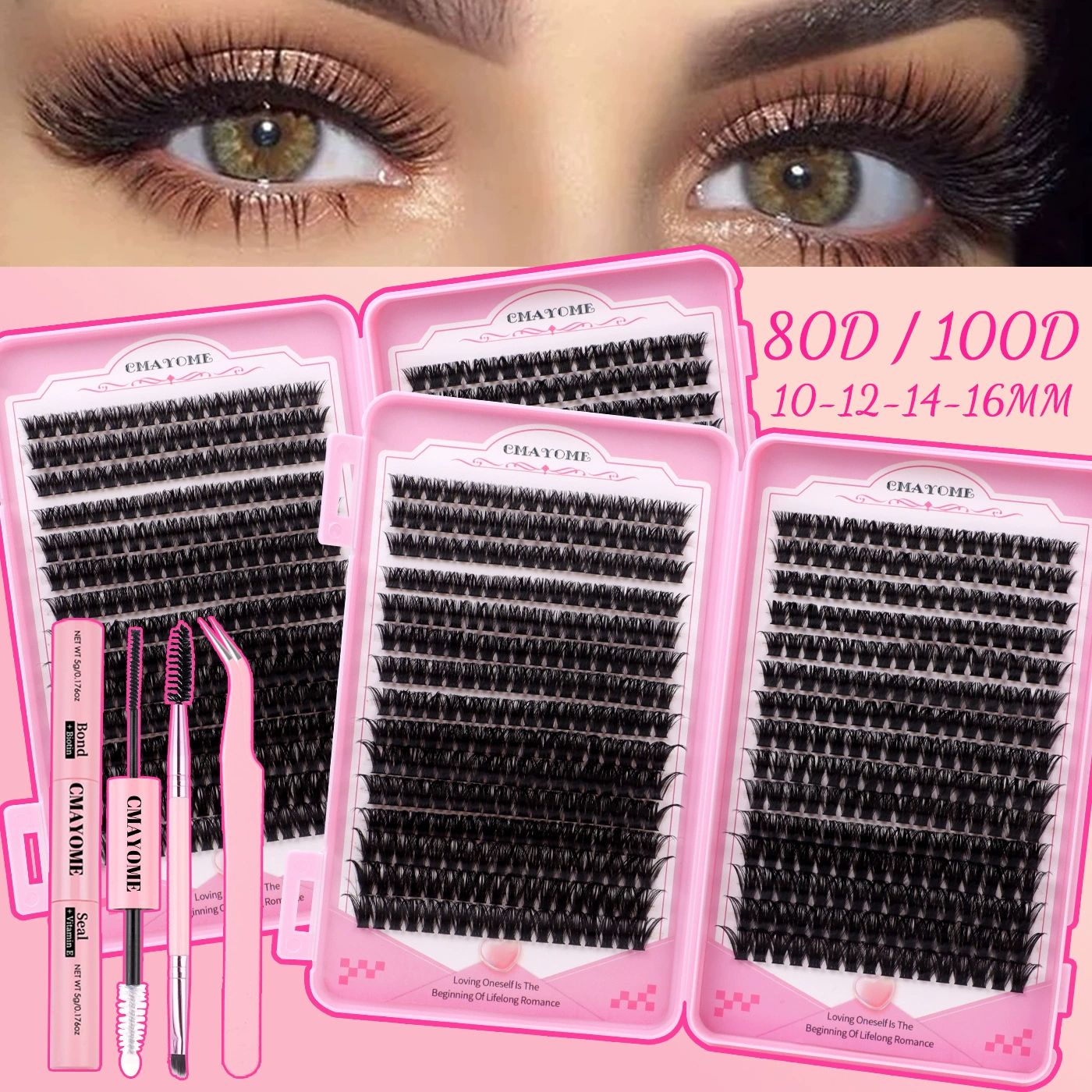 Lash Extension Kit Lash Clusters Kit 640Pcs Volume Eyelash Clusters C Curl Lashes Clusters DIY Cluster Eyelash Extensions With Lash Bond and Seal Lash Tweezers