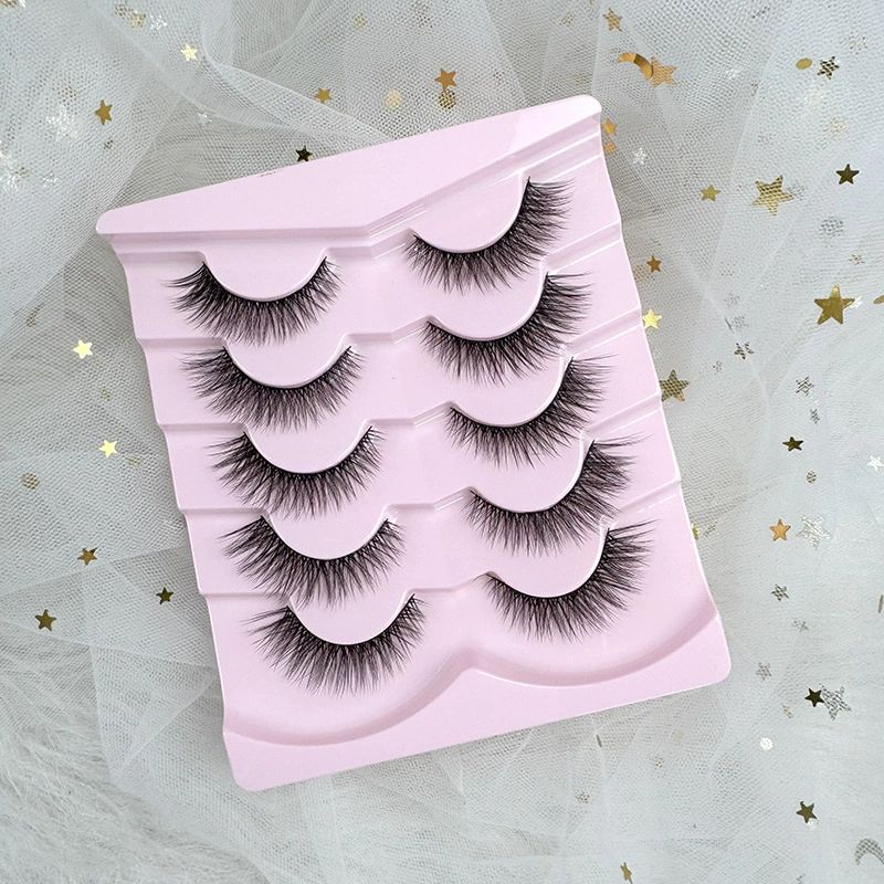 Pink Tray Brown False Eyelashes Natural Look 5 Pairs Lightweight Wispy Style Cat Eyes Thick Curls Multiple Layers Crossed Brown Lashes (Eyelashes-5 Pairs)