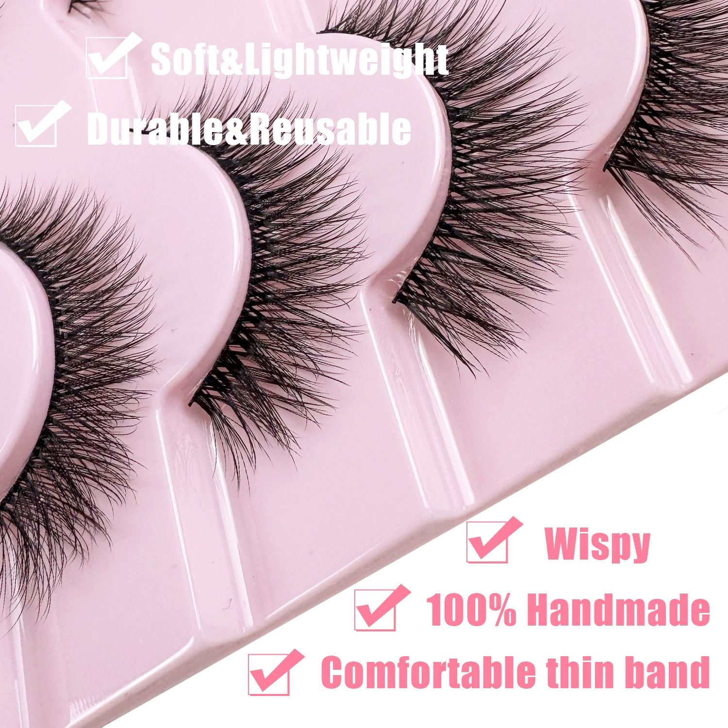 Pink Tray Brown False Eyelashes Natural Look 5 Pairs Lightweight Wispy Style Cat Eyes Thick Curls Multiple Layers Crossed Brown Lashes (Eyelashes-5 Pairs)