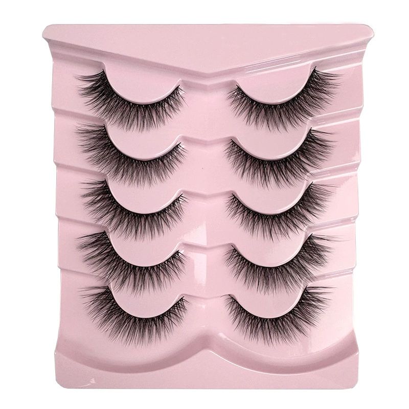 Pink Tray Brown False Eyelashes Natural Look 5 Pairs Lightweight Wispy Style Cat Eyes Thick Curls Multiple Layers Crossed Brown Lashes (Eyelashes-5 Pairs)