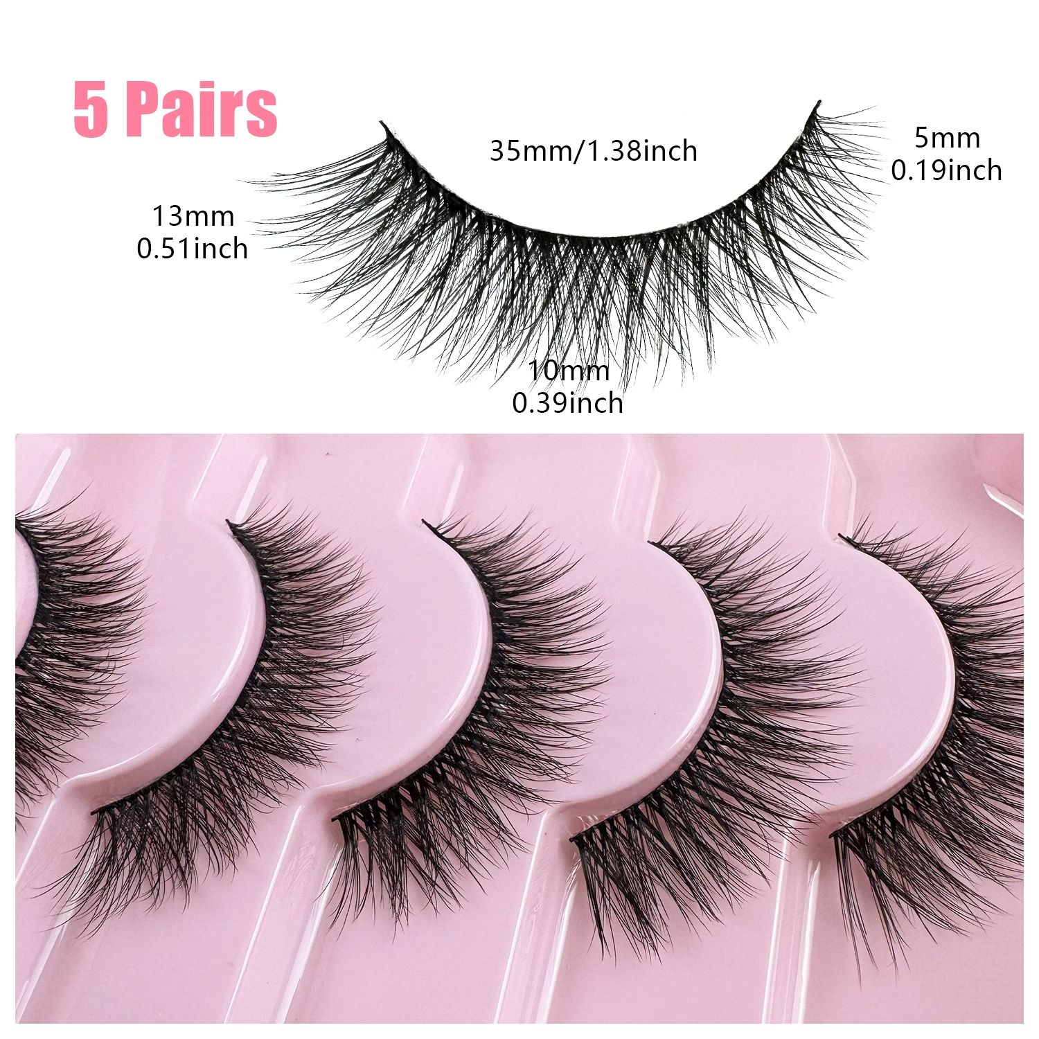 Pink Tray Brown False Eyelashes Natural Look 5 Pairs Lightweight Wispy Style Cat Eyes Thick Curls Multiple Layers Crossed Brown Lashes (Eyelashes-5 Pairs)