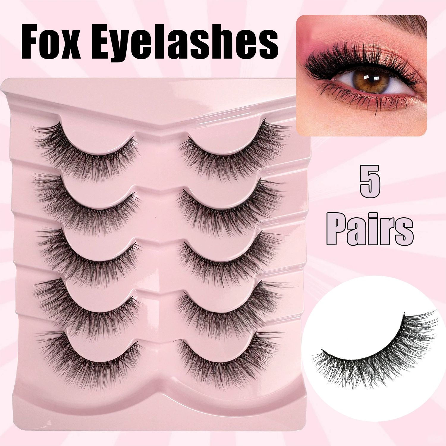 Pink Tray Brown False Eyelashes Natural Look 5 Pairs Lightweight Wispy Style Cat Eyes Thick Curls Multiple Layers Crossed Brown Lashes (Eyelashes-5 Pairs)