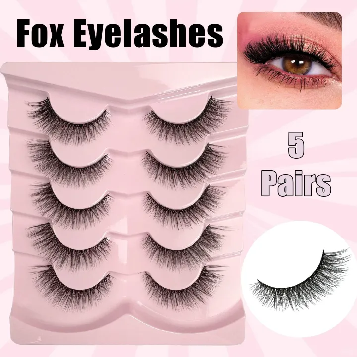 Pink Tray Brown False Eyelashes Natural Look 5 Pairs Lightweight Wispy Style Cat Eyes Thick Curls Multiple Layers Crossed Brown Lashes (Eyelashes-5 Pairs)