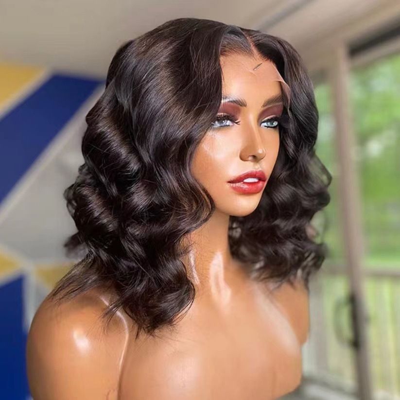 Density Body Wave Bob Wig Synthetic Hair HD Lace Front Wigs Hair 13x4 Glueless Wigs  Hair  Lace Frontal Glueless Short Bob Wigs for Black Women 14 inch