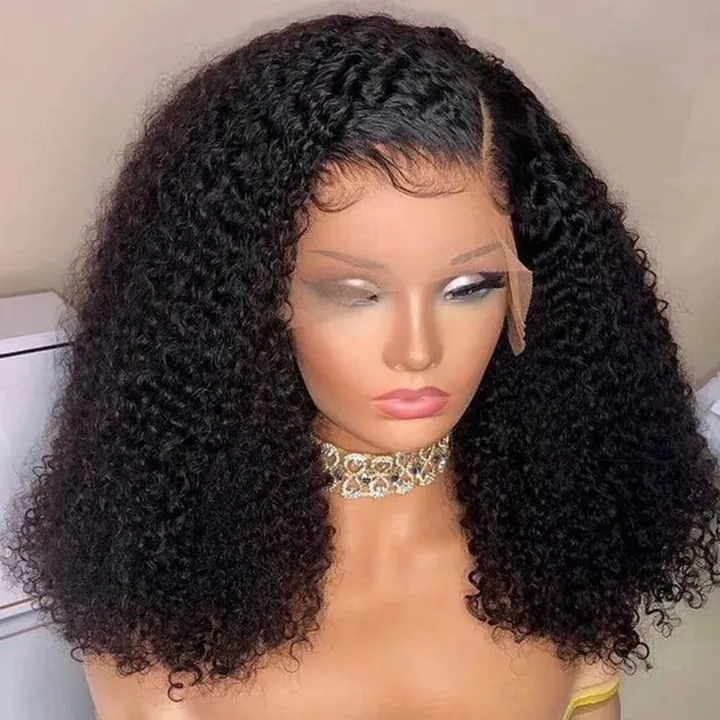 Curly 13x4 Real  Lace Frontal Wig, Ultra-thin Invisible Swiss Lace  Hairline Women Wig  Synthetic Human Hair 180 Density, Natural Color 22 Inch Soft Hair 18 Inch