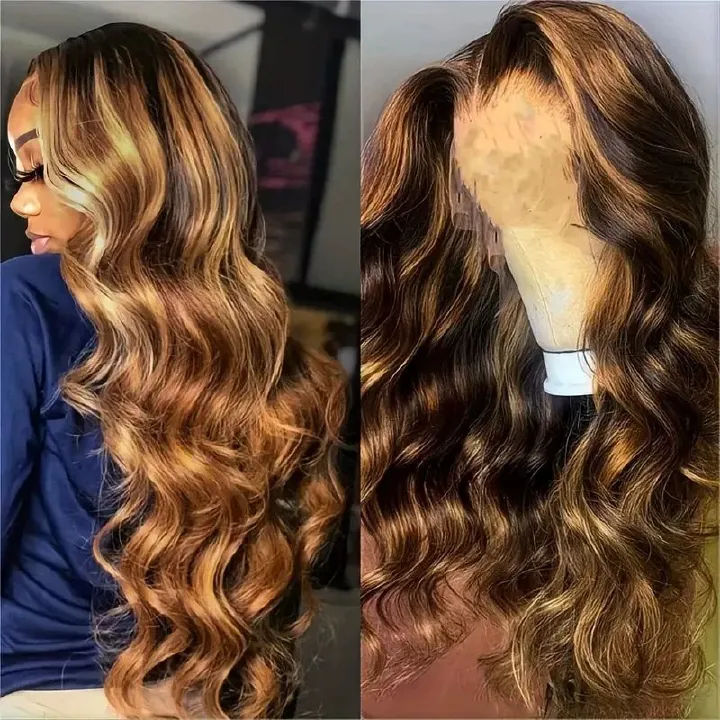 True 4/27 Body Wave Honey Blonde Highlight Ombre Colored 3 Human Hair Bundles 16 18 20 Inch 12A 100% Brazilian Virgin Remy Human Hair Soft Thick Wavy Sew In Weave Highlight Piano Color