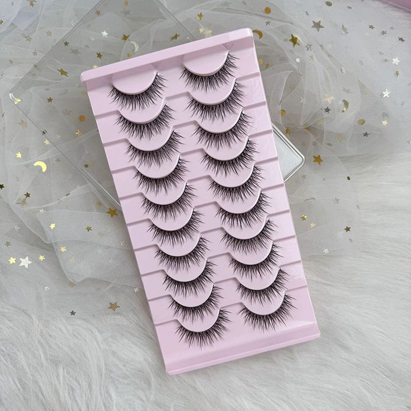 False Eyelashes Natural Look Eye Lashes Short Wispy False Eyelashes 10mm 3D Brown Fake Lashes Pack 10 Pairs Strip Volume