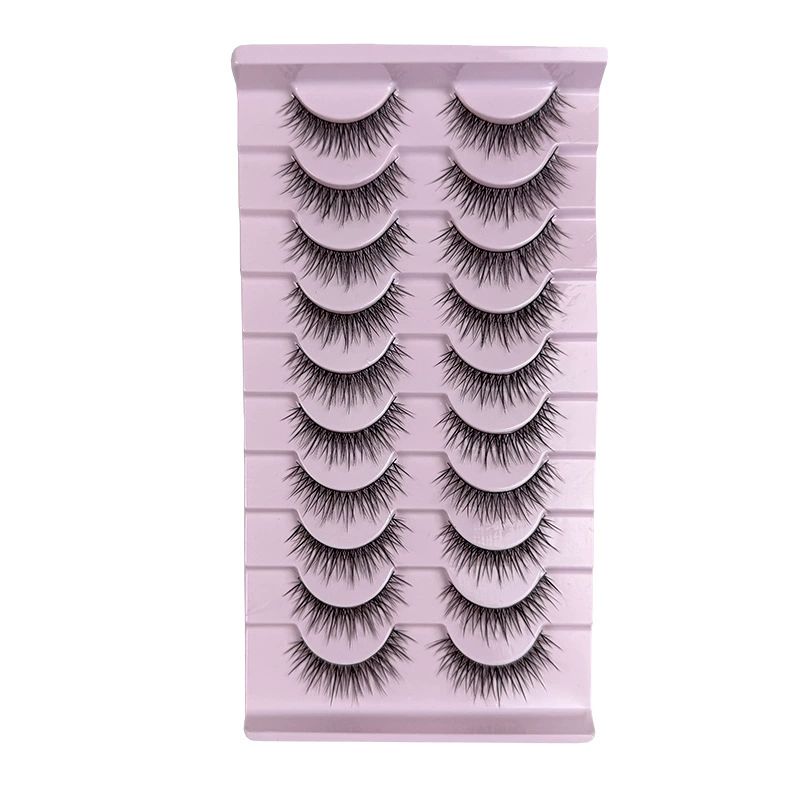 False Eyelashes Natural Look Eye Lashes Short Wispy False Eyelashes 10mm 3D Brown Fake Lashes Pack 10 Pairs Strip Volume