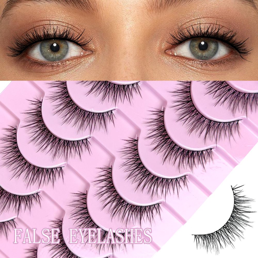 False Eyelashes Natural Look Eye Lashes Short Wispy False Eyelashes 10mm 3D Brown Fake Lashes Pack 10 Pairs Strip Volume