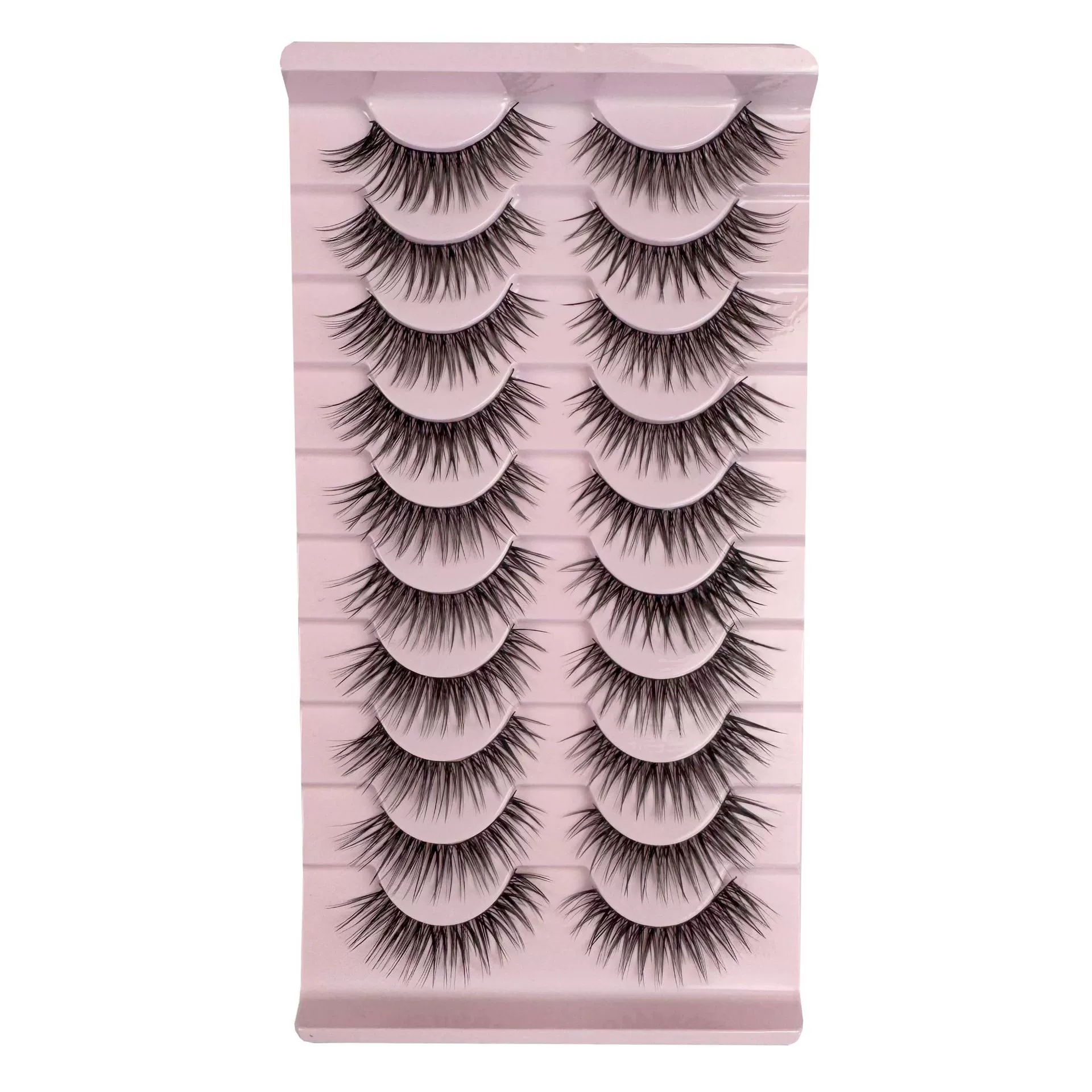False Eyelashes Natural Look Eye Lashes Short Wispy False Eyelashes 10mm 3D Brown Fake Lashes Pack 10 Pairs Strip Volume