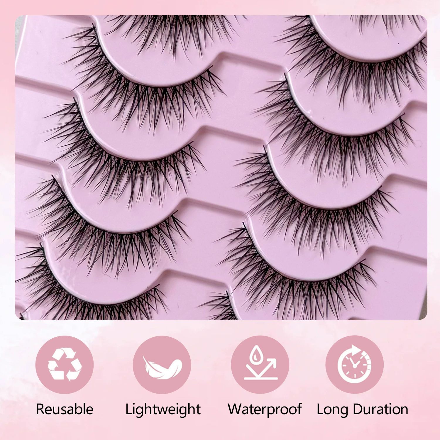 False Eyelashes Natural Look Eye Lashes Short Wispy False Eyelashes 10mm 3D Brown Fake Lashes Pack 10 Pairs Strip Volume