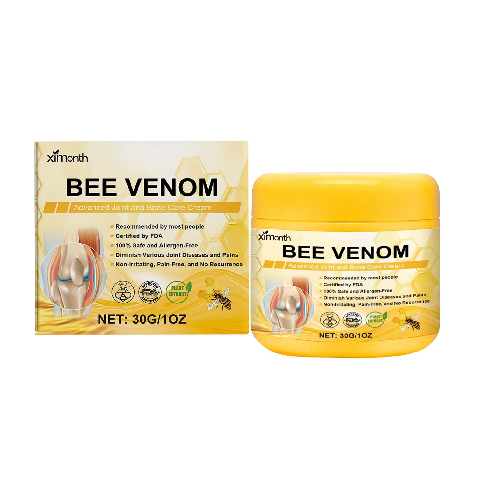 2PCS New Bee Venom Professional Joint Cream, for Neck, Waist, Back, Hands, Feet and Legs Advanced Bee Propolis Joint Cream, yellow