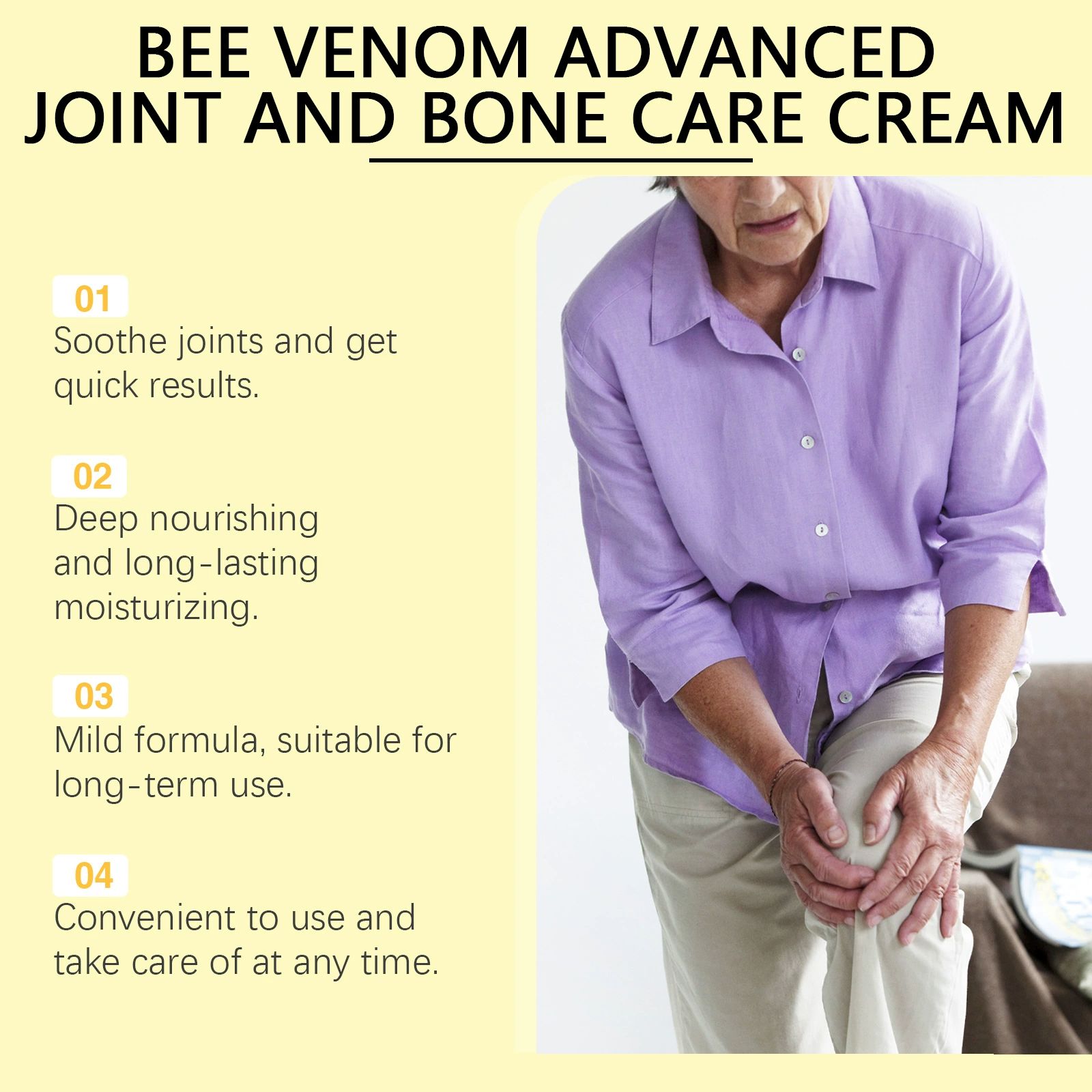 2PCS New Bee Venom Professional Joint Cream, for Neck, Waist, Back, Hands, Feet and Legs Advanced Bee Propolis Joint Cream, yellow