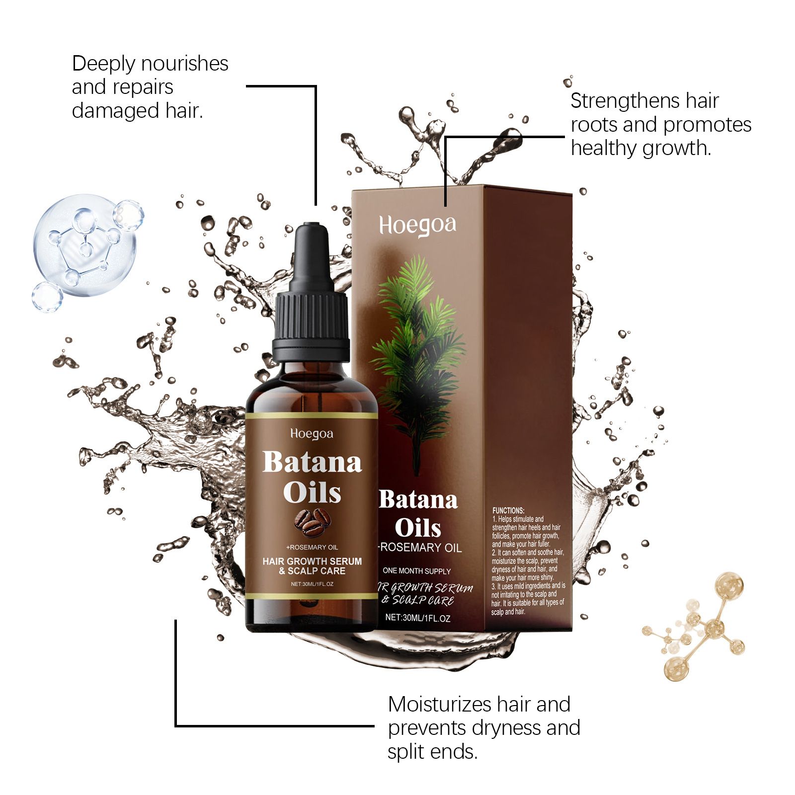 Batana Oil with Rosemary for Hair Growth,100% Organic Batana Oil from Honduras with Rosemary,Nourishes hair, for All Hair Types, 30ml / 1 Fl Oz (1pcs), Brown