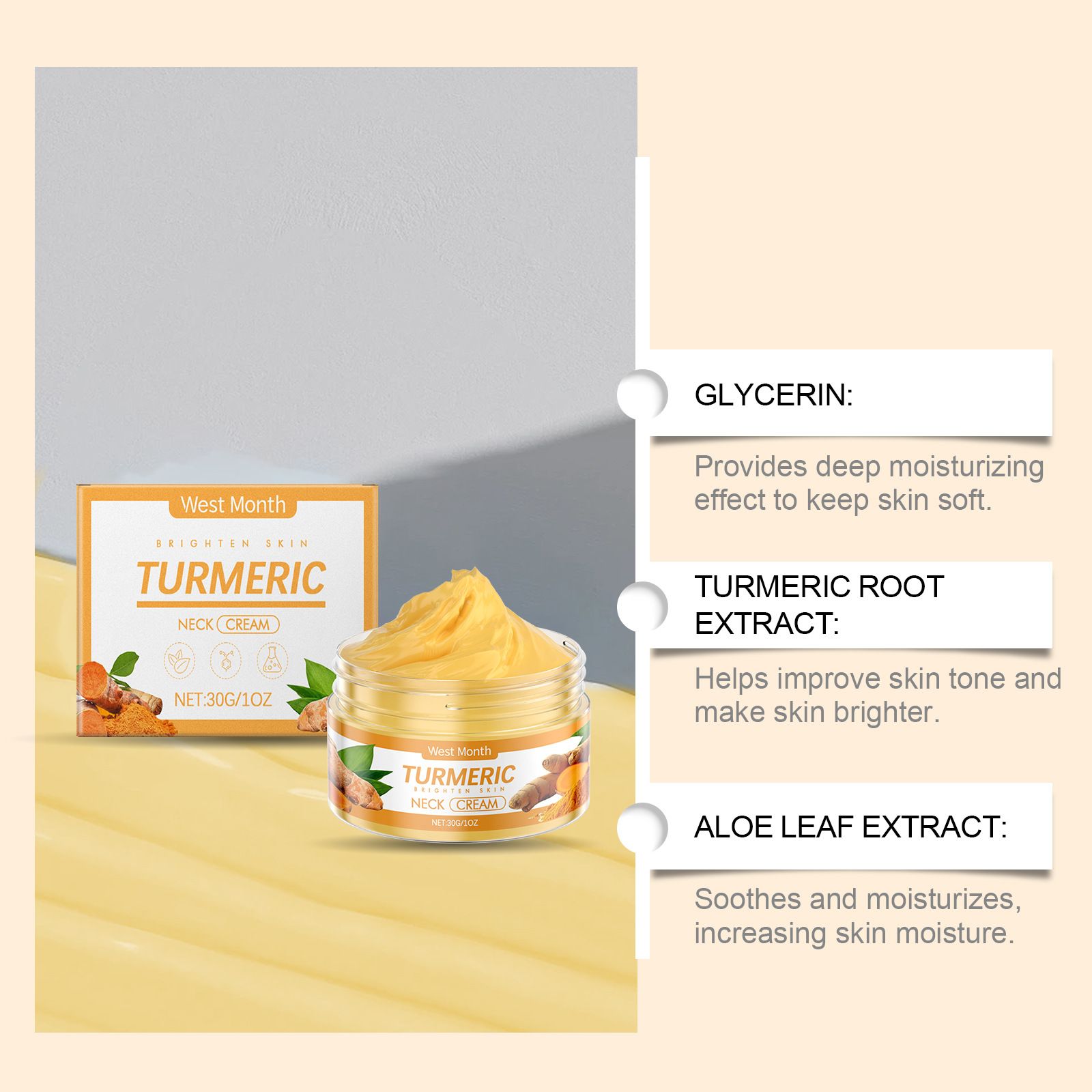 Turmeric Face Cream – All Natural Skin Brightening Lotion – Turmeric Whipped Body Butter for Dark Spots, Hyperpigmentation – Turmeric Skincare Cleanses, Fights Acne, Evens Tone, Scars, Sun Damage