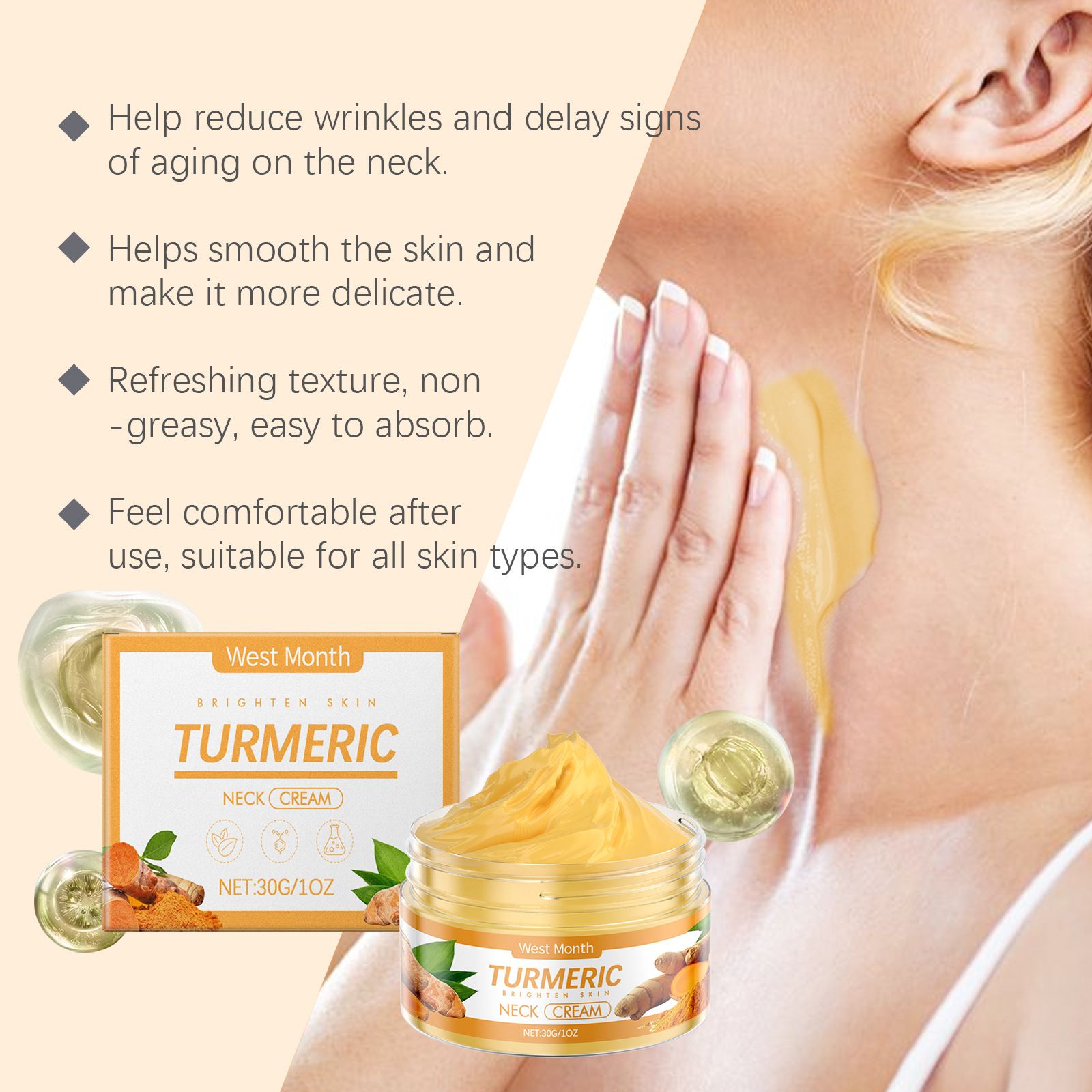 Turmeric Face Cream – All Natural Skin Brightening Lotion – Turmeric Whipped Body Butter for Dark Spots, Hyperpigmentation – Turmeric Skincare Cleanses, Fights Acne, Evens Tone, Scars, Sun Damage