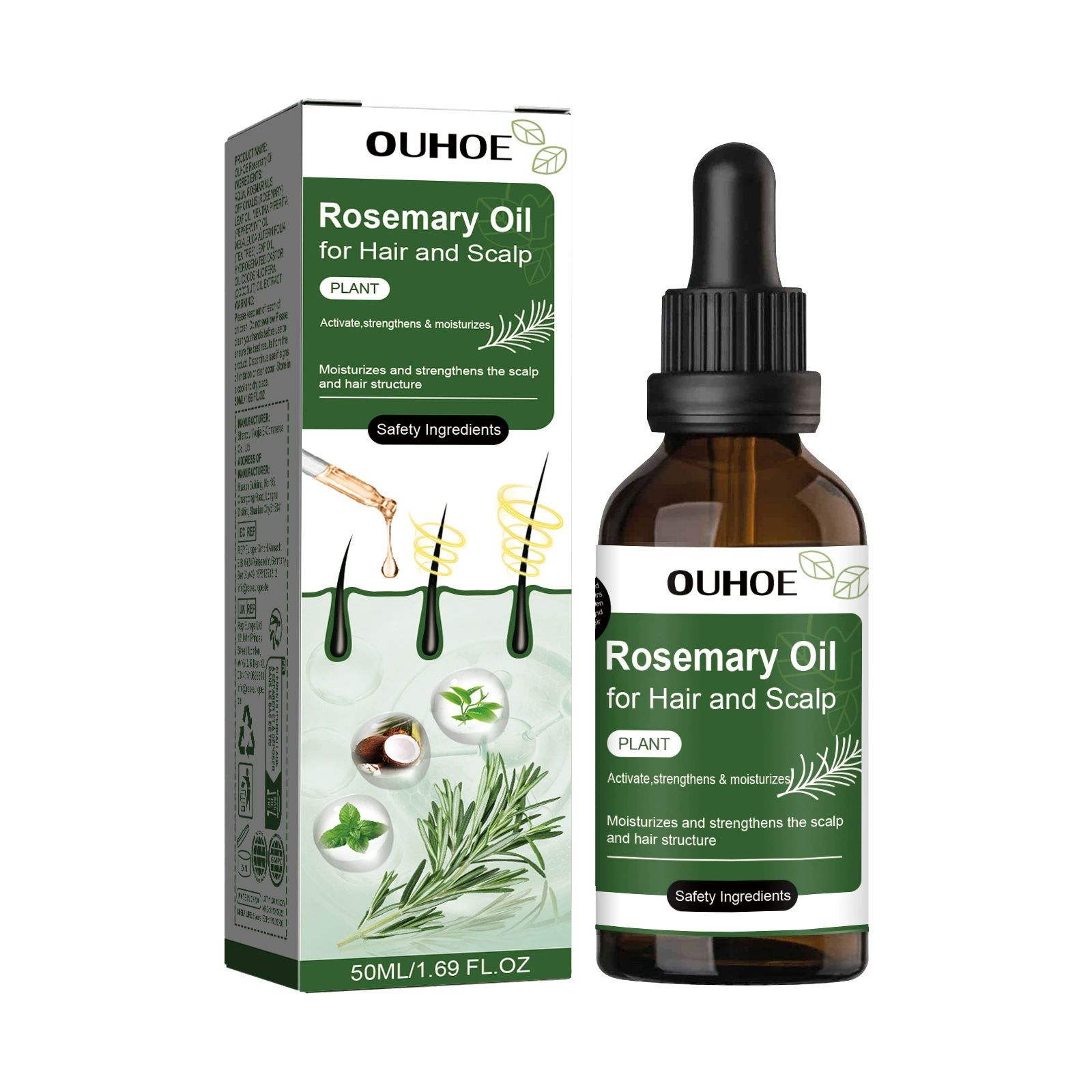 Rosemary Oil for Hair Growth, 100% Pure Organic Rosemary Oil for Eyebrow and Eyelash, Nourishes The Scalp, Improves Blood Circulation,Rid of Itchy & Dry Scalp, Hair Care Oil 50ml