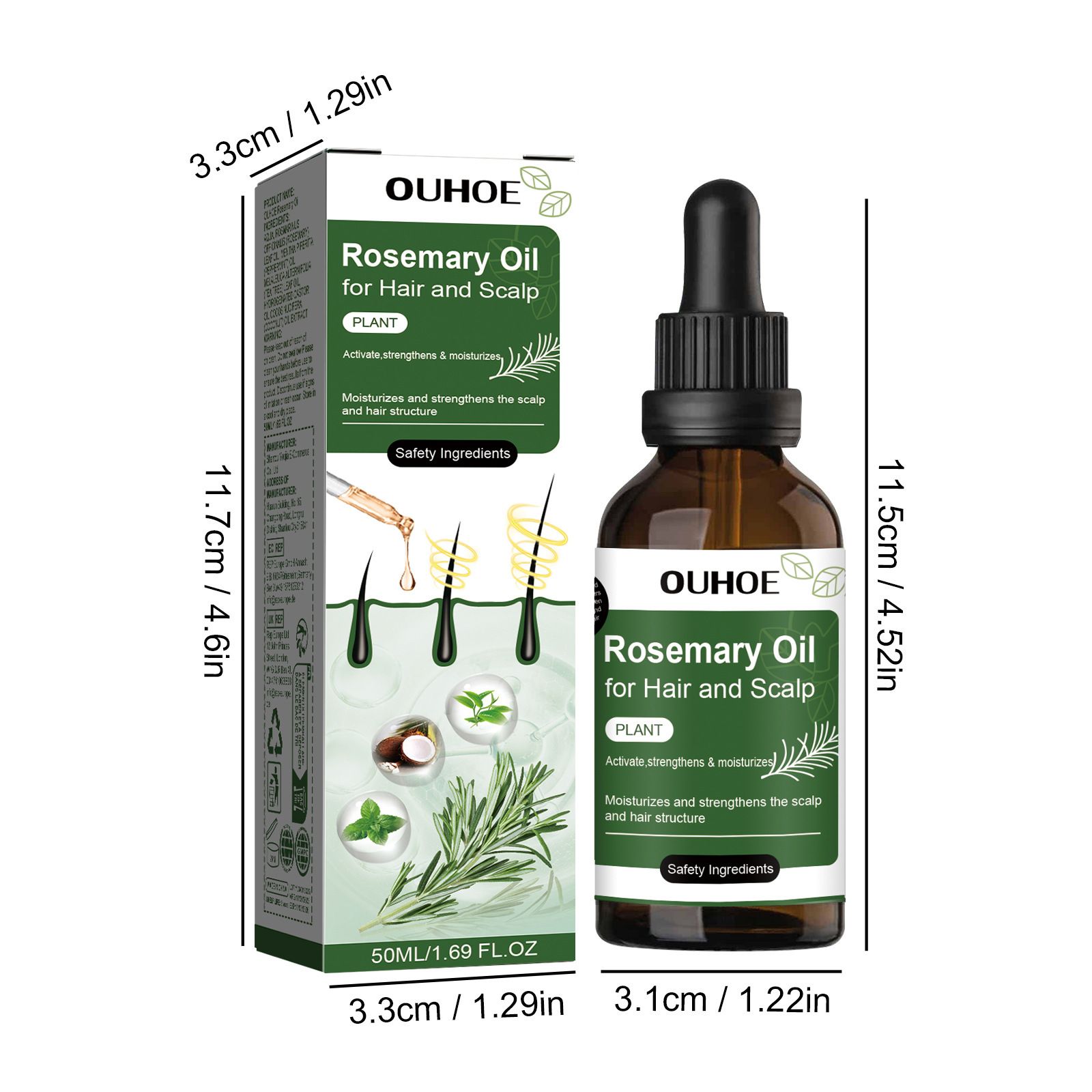 Rosemary Oil for Hair Growth, 100% Pure Organic Rosemary Oil for Eyebrow and Eyelash, Nourishes The Scalp, Improves Blood Circulation,Rid of Itchy & Dry Scalp, Hair Care Oil 50ml