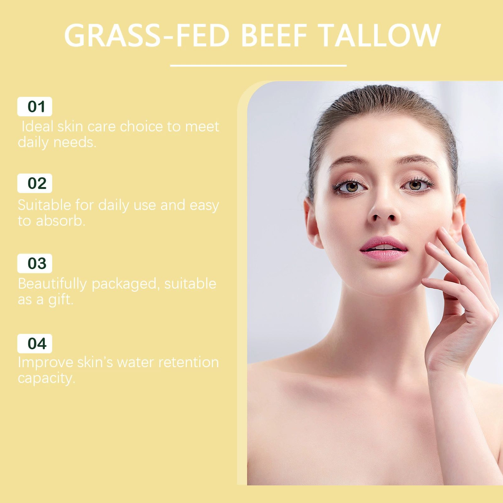 Whipped Beef Tallow for Skin Organic Grass Fed Beef Tallow and Honey Moisturizer Cream for Face Hand Body 100% Pure Natural Facial Skincare for Women Men (2 Pack)