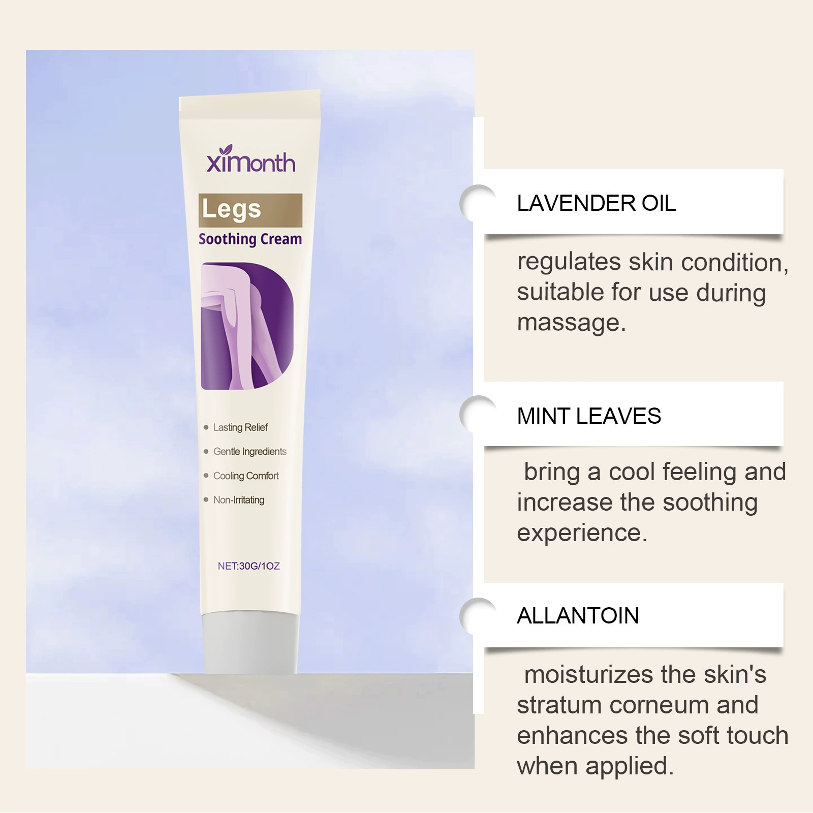 Soothing Leg Cream – Varicose & Spider Veins Relief, Cooling Gel for Leg Pressure & Discomfort, Natural Plant-Based Formula, 1 OZ, 1 Pack