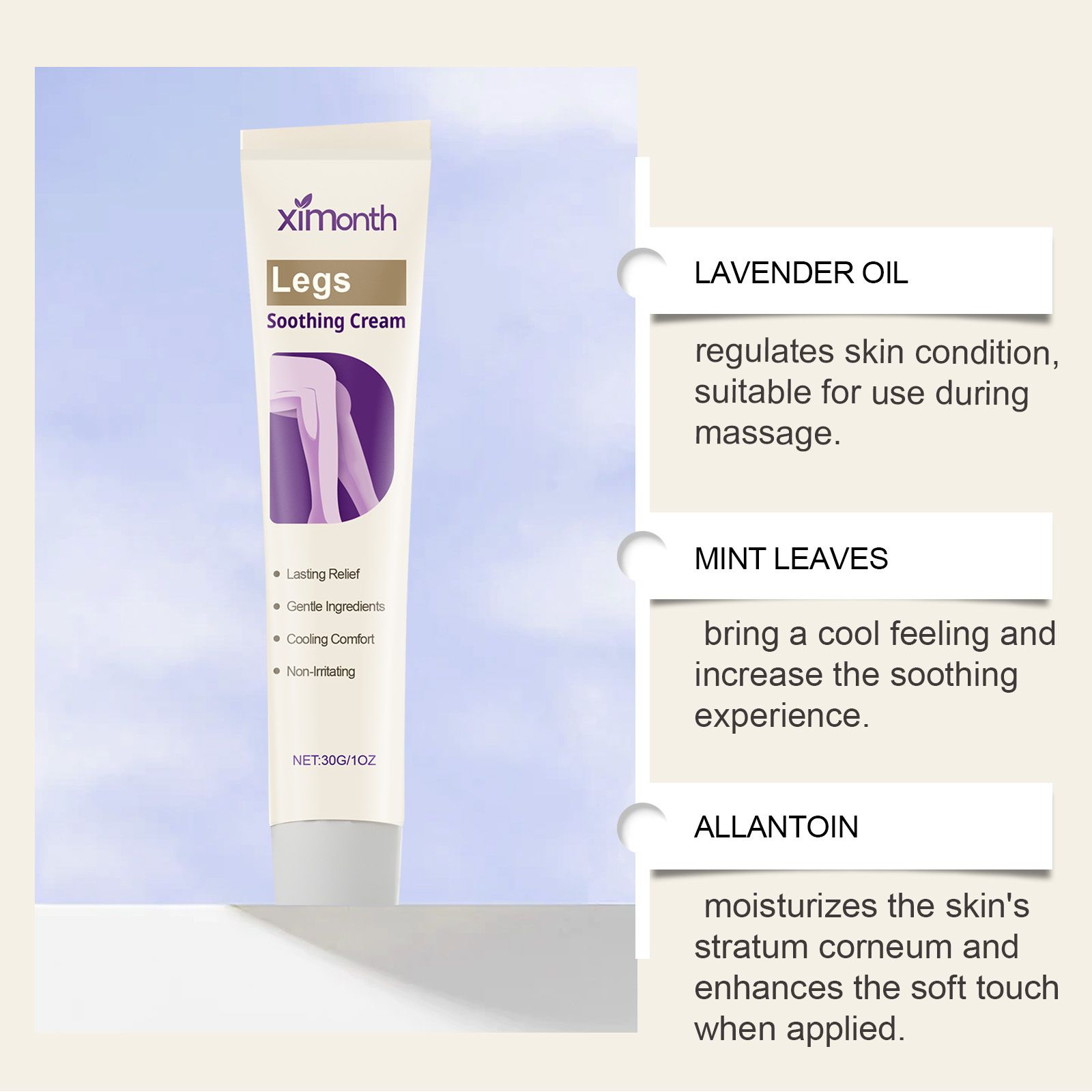 Soothing Leg Cream – Varicose & Spider Veins Relief, Cooling Gel for Leg Pressure & Discomfort, Natural Plant-Based Formula, 1 OZ, 1 Pack