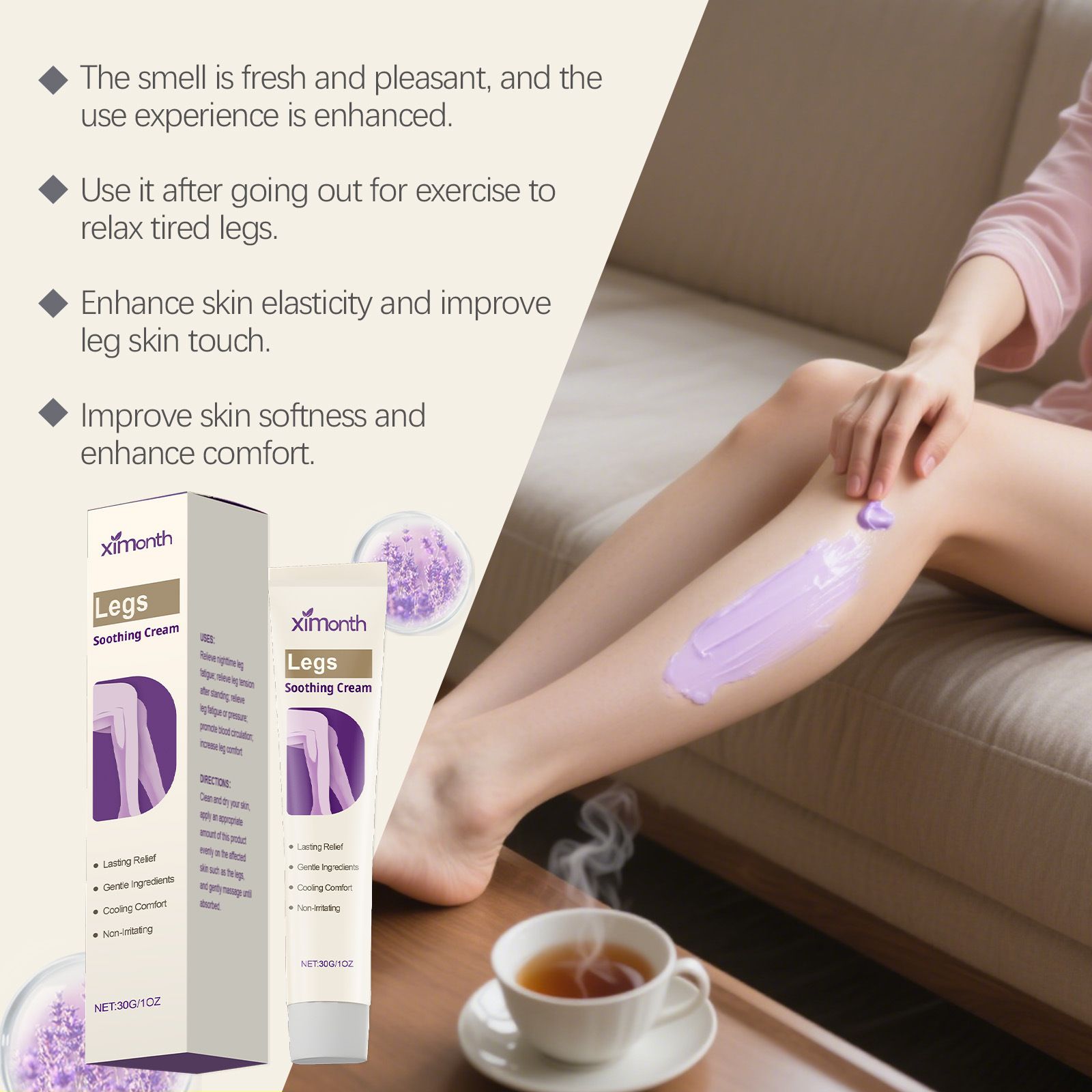 Soothing Leg Cream – Varicose & Spider Veins Relief, Cooling Gel for Leg Pressure & Discomfort, Natural Plant-Based Formula, 1 OZ, 1 Pack