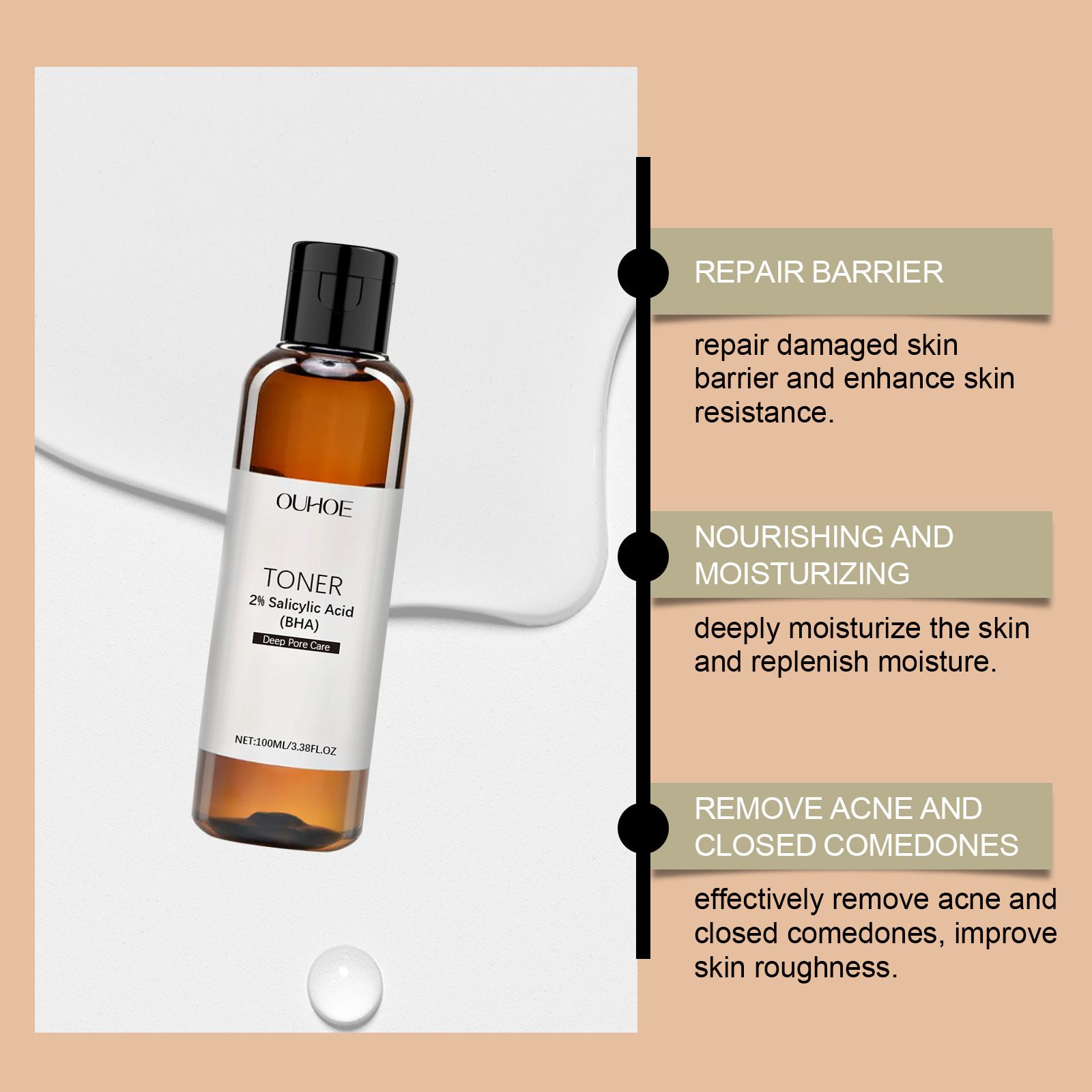 Salicylic Acid 7% Toning Solution, Gentle & Refreshed OUHOE Glycolic Sour 7% Toning,Salicylic Acid 7% Toning, Soothes and Hydrates The Skin, Exfoliating Serum for Face, Astringe Pores (1pc)