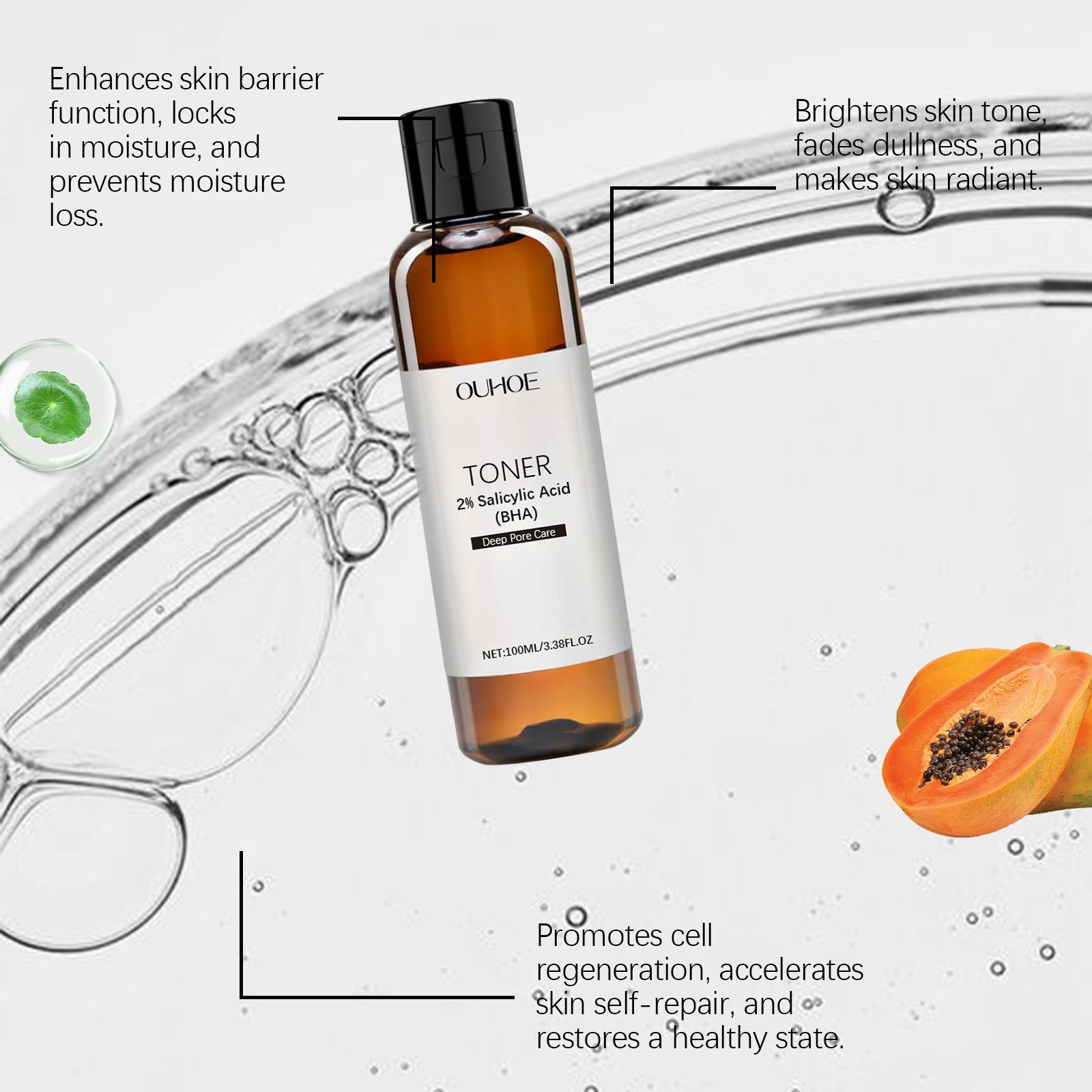 Salicylic Acid 7% Toning Solution, Gentle & Refreshed OUHOE Glycolic Sour 7% Toning,Salicylic Acid 7% Toning, Soothes and Hydrates The Skin, Exfoliating Serum for Face, Astringe Pores (1pc)