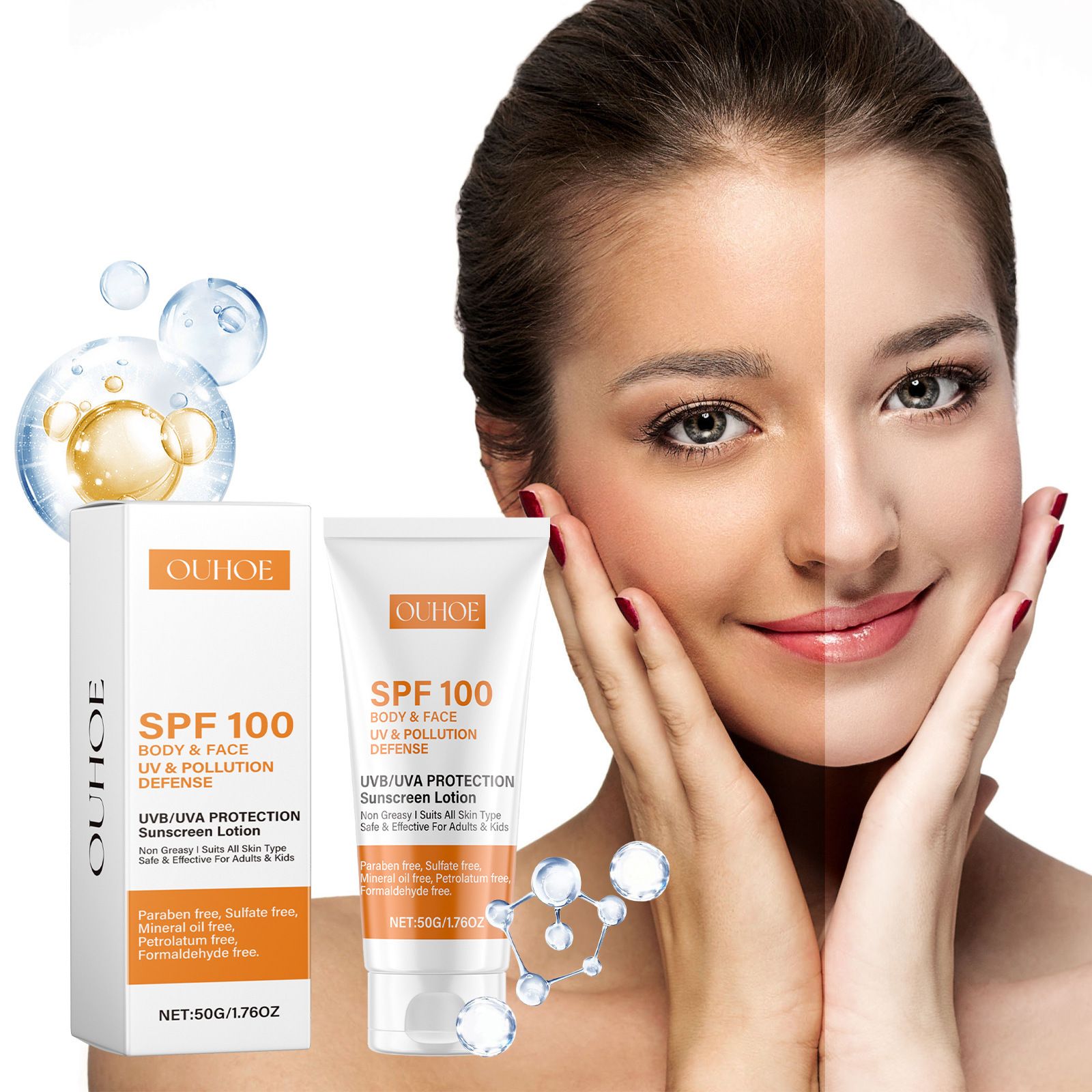 Spf 100 Face Sunscreen Moisturizer - Travel Size Sunblock - Oil Free Facial Sun Screen - Sun Screen Protector for Face & Body - Non-Greasy,No White Cast Waterproof Sunscreen Lotion -Dry Oily Skincare