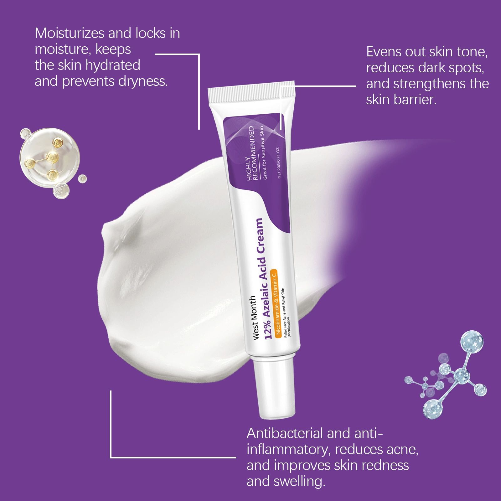 Azelaic Acid Repair Cream - Gentle Facial Moisturizer For Skin Nourishment, Helps Support Skin Barrier, Lightweight Texture​(3PCs)