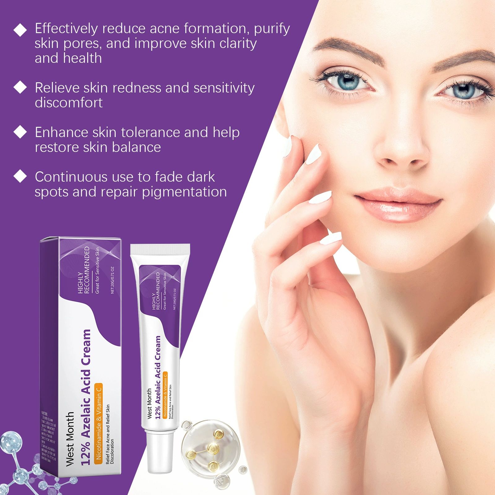 Azelaic Acid Repair Cream - Gentle Facial Moisturizer For Skin Nourishment, Helps Support Skin Barrier, Lightweight Texture​(3PCs)