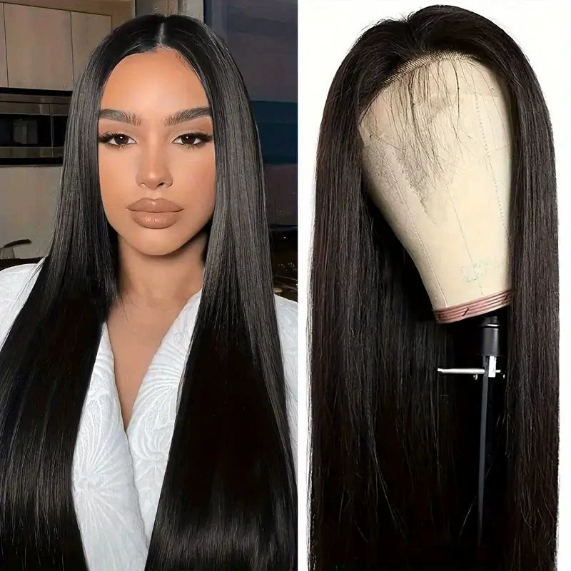 Generic Glueless Wigs Human Hair Pre Plucked Pre Cut Lace Front Wigs Human Hair Brown HD Lace Front Wigs Long Straight Hair Women Wigs Heat Resistant Fiber Wig for Daily Party Cosplay