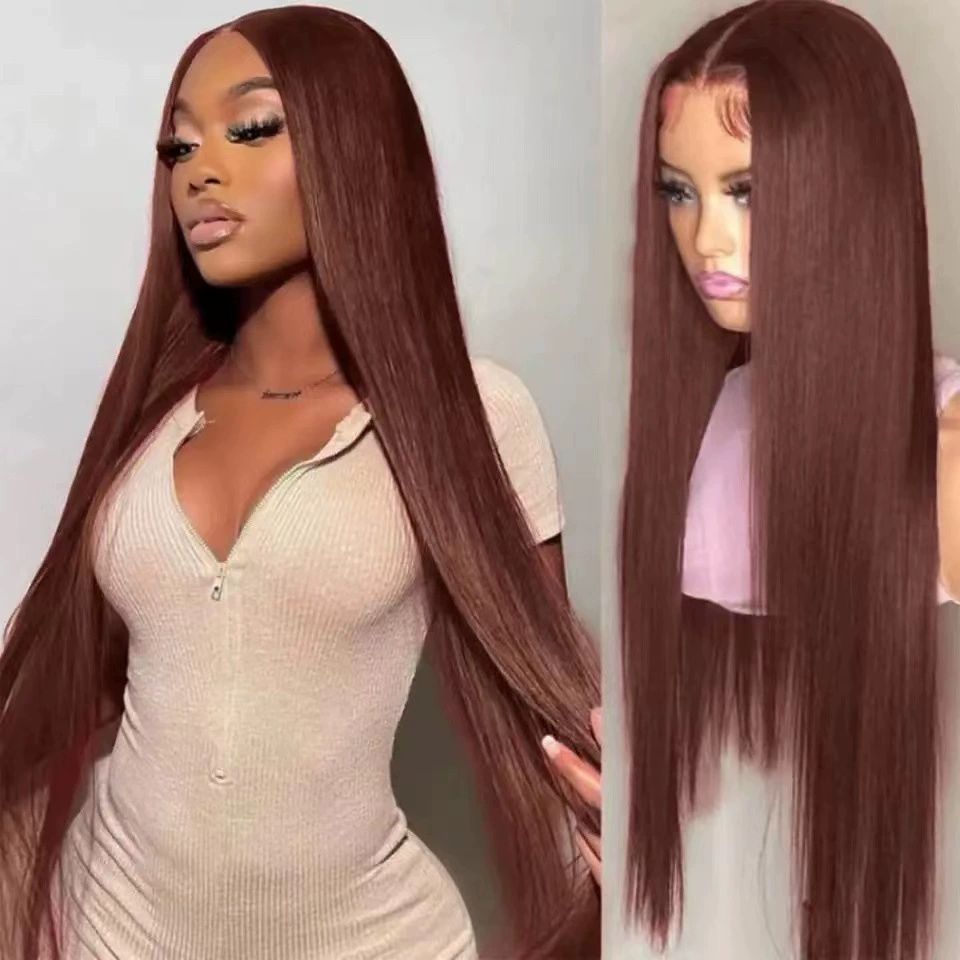 Generic Glueless Wigs Human Hair Pre Plucked Pre Cut Lace Front Wigs Human Hair Brown HD Lace Front Wigs Long Straight Hair Women Wigs Heat Resistant Fiber Wig for Daily Party Cosplay