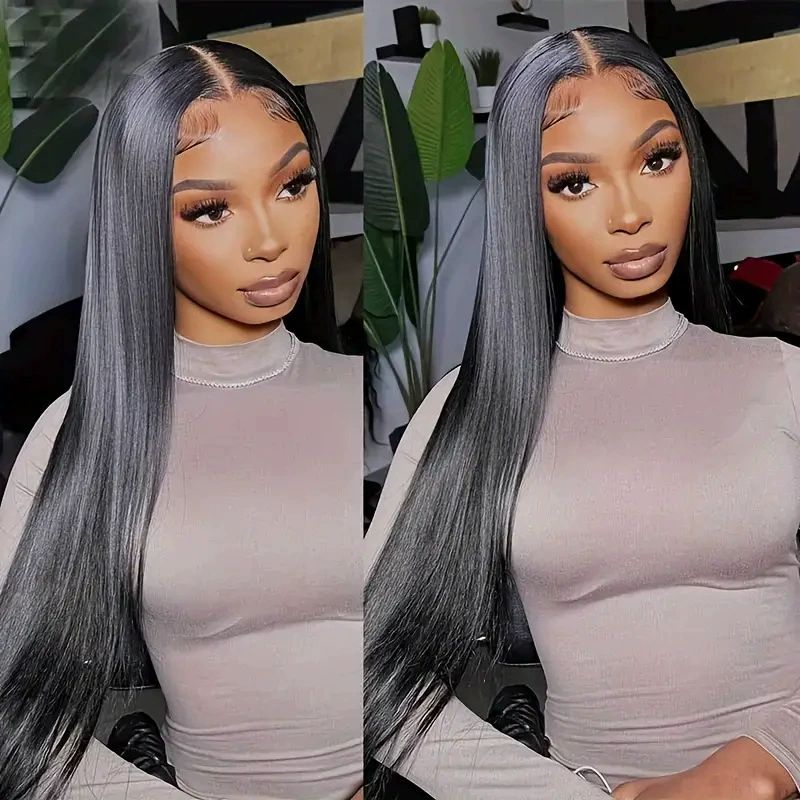 Generic Glueless Wigs Human Hair Pre Plucked Pre Cut Lace Front Wigs Human Hair Brown HD Lace Front Wigs Long Straight Hair Women Wigs Heat Resistant Fiber Wig for Daily Party Cosplay