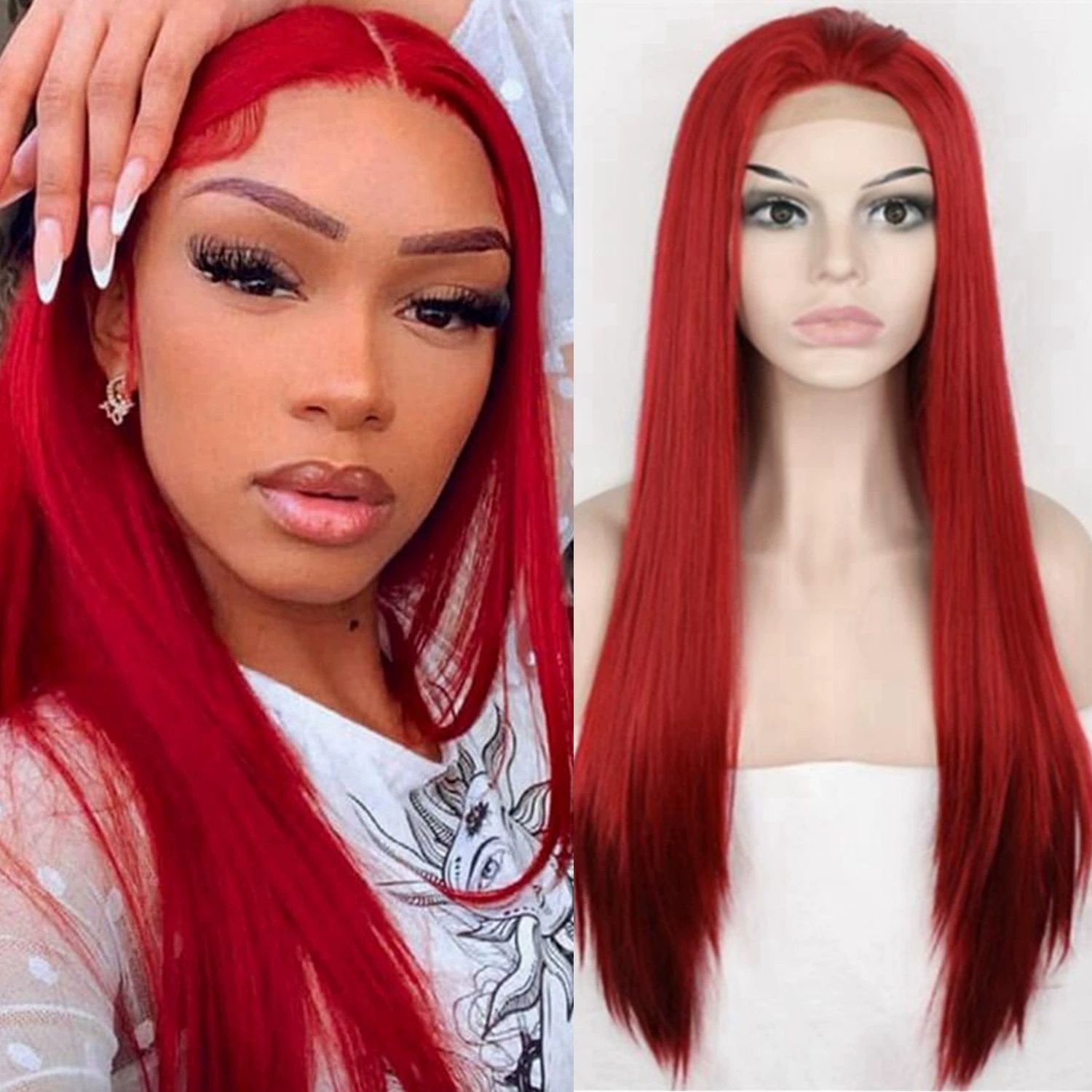 Generic Glueless Wigs Human Hair Pre Plucked Pre Cut Lace Front Wigs Human Hair Brown HD Lace Front Wigs Long Straight Hair Women Wigs Heat Resistant Fiber Wig for Daily Party Cosplay