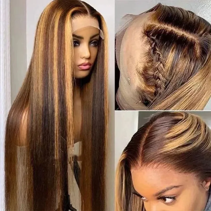 Generic Glueless Wigs Human Hair Pre Plucked Pre Cut Lace Front Wigs Human Hair Brown HD Lace Front Wigs Long Straight Hair Women Wigs Heat Resistant Fiber Wig for Daily Party Cosplay