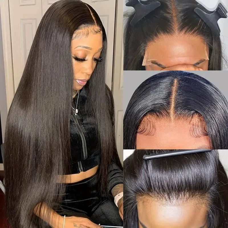 Generic Glueless Wigs Human Hair Pre Plucked Pre Cut Lace Front Wigs Human Hair Brown HD Lace Front Wigs Long Straight Hair Women Wigs Heat Resistant Fiber Wig for Daily Party Cosplay