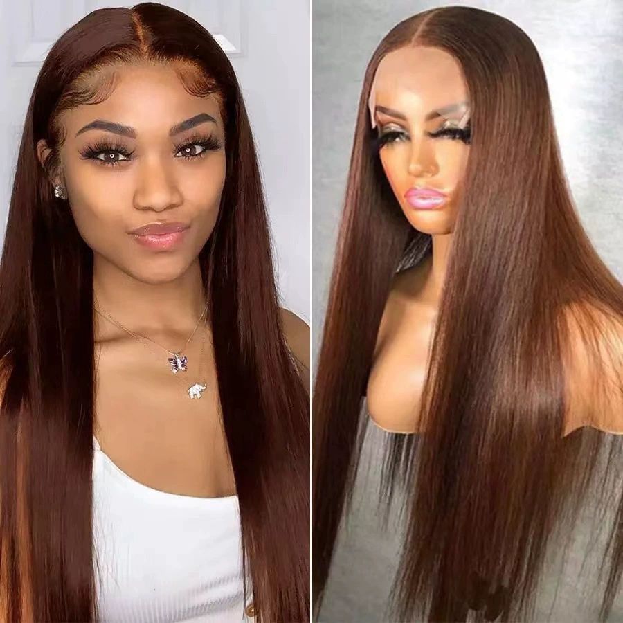 Generic Glueless Wigs Human Hair Pre Plucked Pre Cut Lace Front Wigs Human Hair Brown HD Lace Front Wigs Long Straight Hair Women Wigs Heat Resistant Fiber Wig for Daily Party Cosplay
