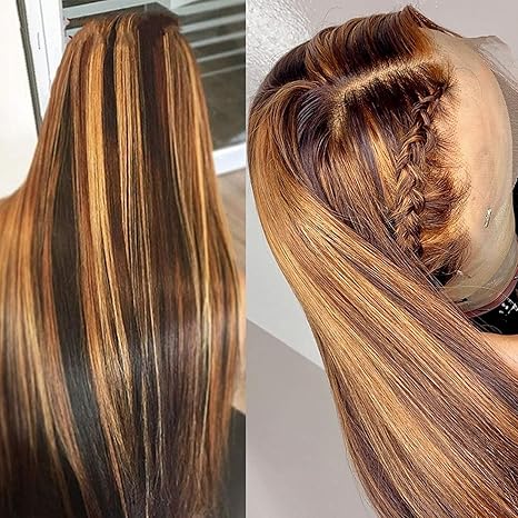 Generic Glueless Wigs Human Hair Pre Plucked Pre Cut Lace Front Wigs Human Hair Brown HD Lace Front Wigs Long Straight Hair Women Wigs Heat Resistant Fiber Wig for Daily Party Cosplay