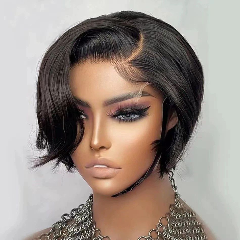 Cut Wigs for Black Women , 6 Inch Straight Bob Wig 13x4 Side Part Transparent HD Short Lace Front Wig  Women Pre Made Natural Hairline (Straight, 1B#)