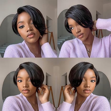 Cut Wigs for Black Women , 6 Inch Straight Bob Wig 13x4 Side Part Transparent HD Short Lace Front Wig  Women Pre Made Natural Hairline (Straight, 1B#)