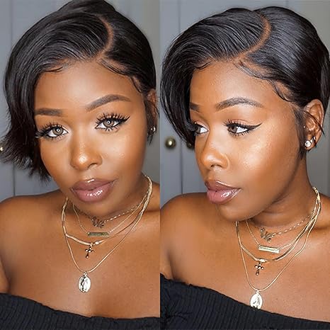 Cut Wigs for Black Women , 6 Inch Straight Bob Wig 13x4 Side Part Transparent HD Short Lace Front Wig  Women Pre Made Natural Hairline (Straight, 1B#)