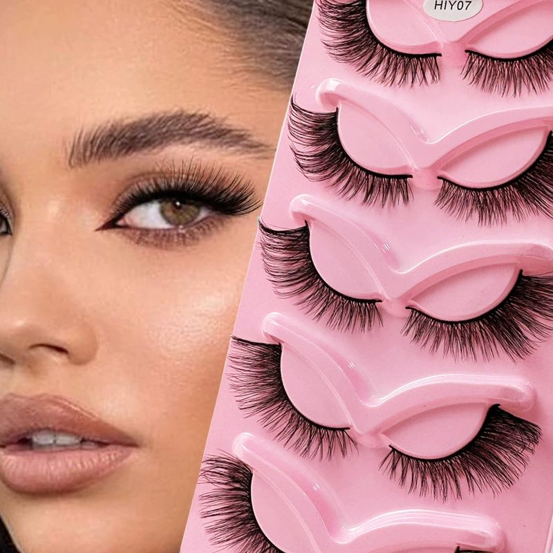 Eye Lashes Wispy Eyelashes 18mm Fox Eye Angel Wing Lashes that Look Like Extensions Faux Mink False Eyelashes Natural Look 5 Pairs pack.
